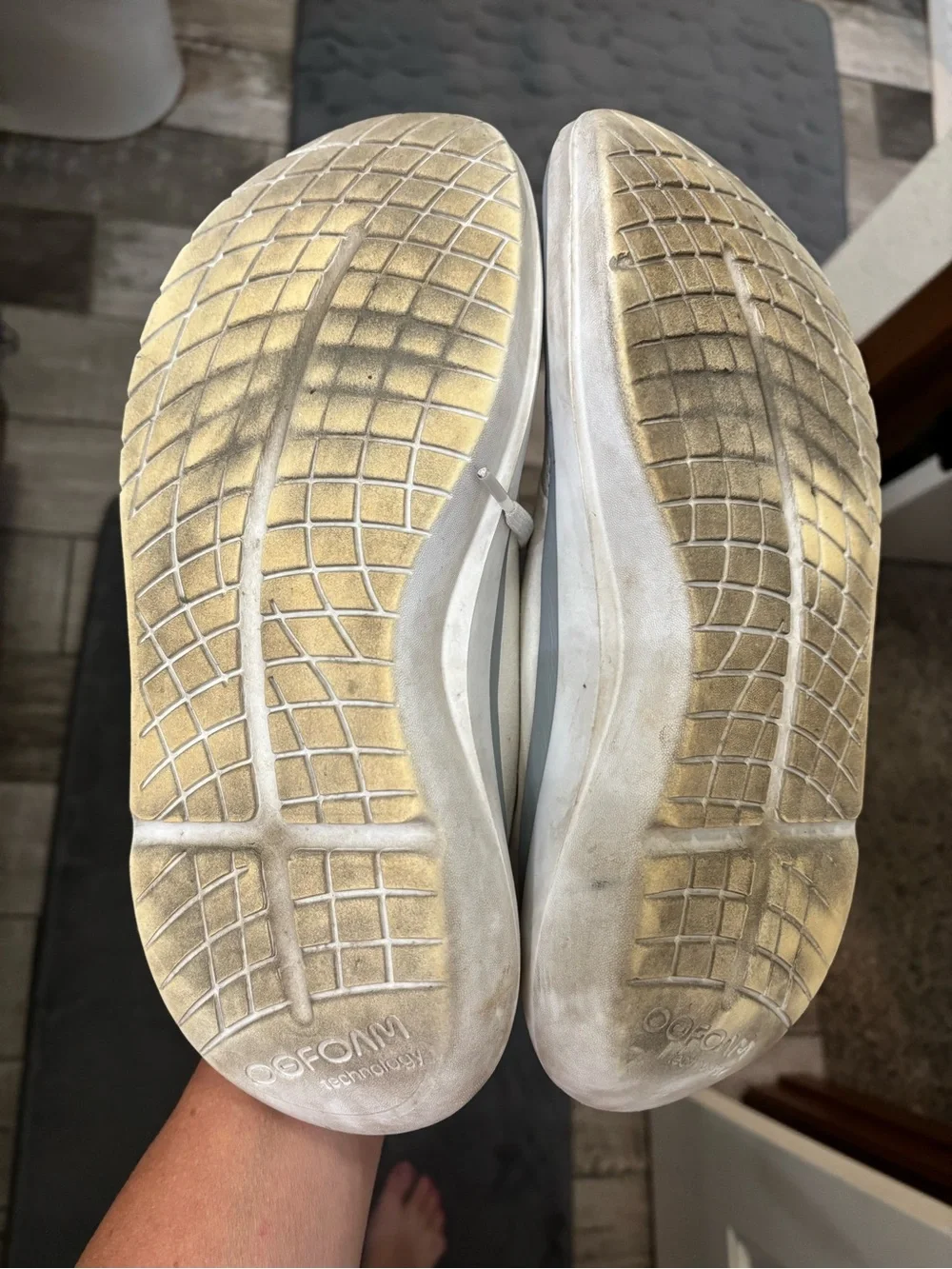 OOFOS Slip-On Athletic Sneakers in Cream with Lime Insoles